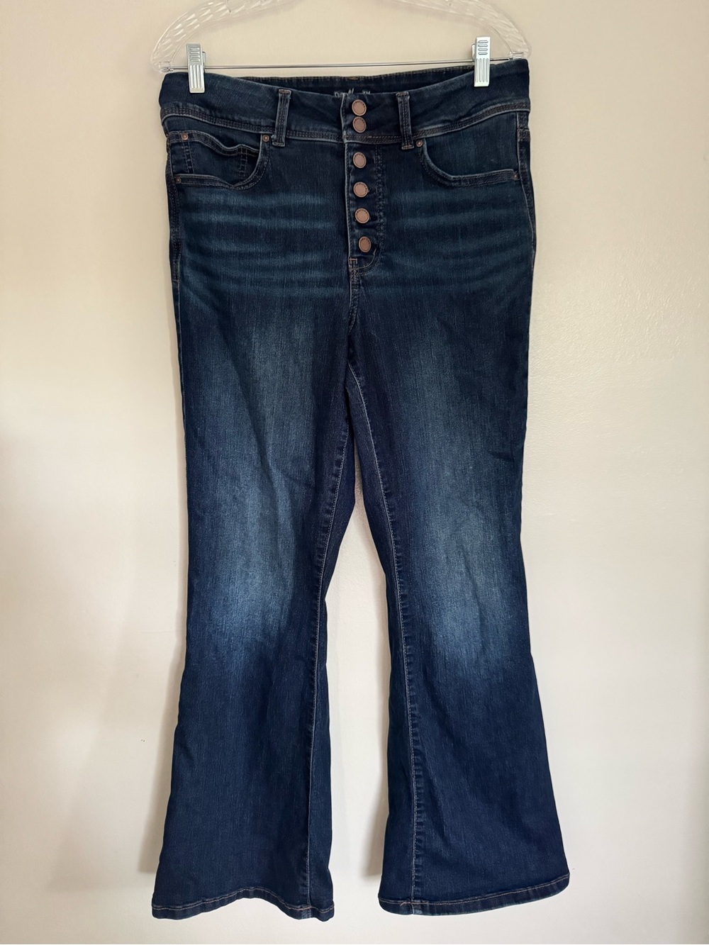 MAURICES Everflex High-Rise Stacked Waist Double Button Flare Jean Size 12 Short